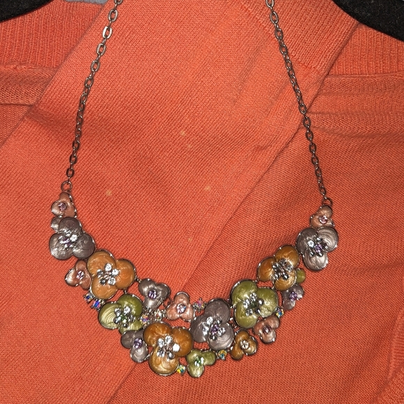 New York & Company Jewelry - New York & Company Chunky Metal Bib Necklace with Rhinestones and Flowers